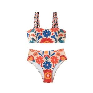 NWT MakeMeChic Floral High Waisted Bikini Set Retro Boho Tropical Swimwear Med